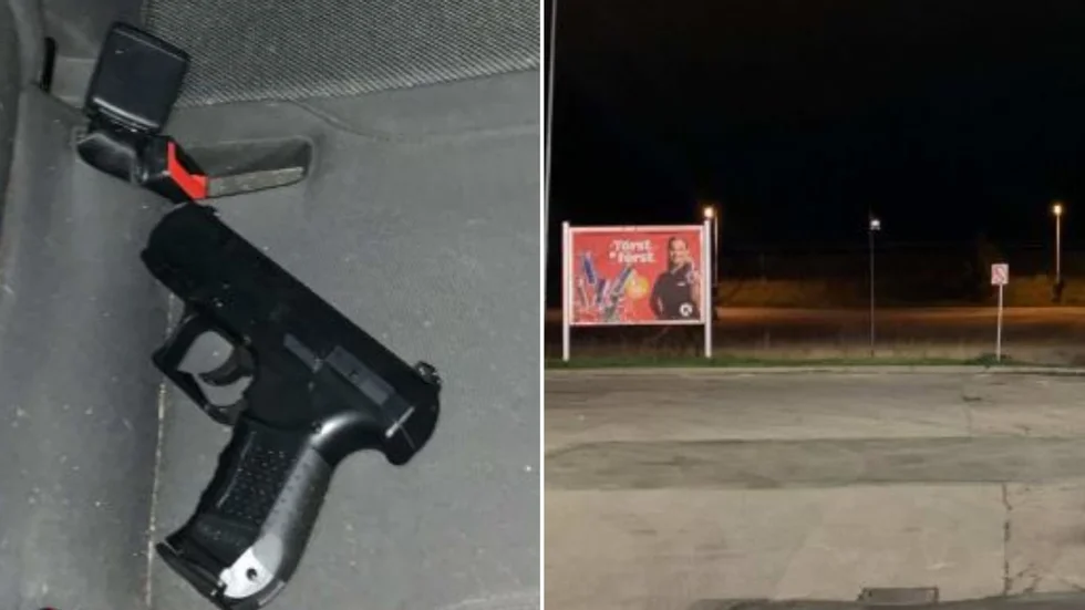 Ett vapen som sätts i samband med det grova olaga tvånget och till höger platsen där Strängnäsbon blev av med bilen.