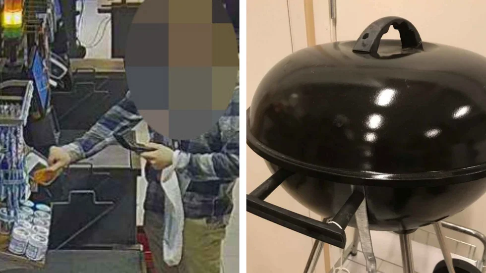 Den 27-årige mannen filmades av en övervakningskamera när han köpte bacon en dag innan koranbränningen. I mannens hem hittades en grill. (Bilderna är hämtade ur förundersökningen.)