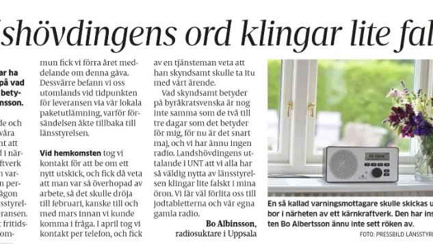 Landshövding Stefan Attefall svarar på Bo Albinssons insändare den 27 april.