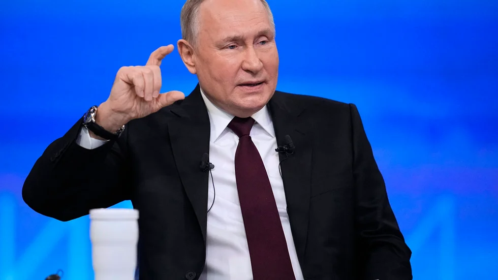 Ryssllands president Vladimir Putin talar under sin årliga offentliga presskonferens i Moskva.