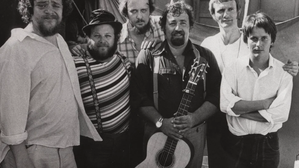 Arkivbild från 1972 med Torgny Björk näst längst till höger. Från vänster Fred Åkerström, Sid Jansson, Ewert Ljusberg, Cornelis Vreeswijk, Torgny Björk och Bernt Staaf.