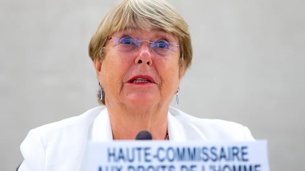 FN:s människorättschef Michelle Bachelet. talar vid ett extrainsatt möte om situationen i Afghanistan.