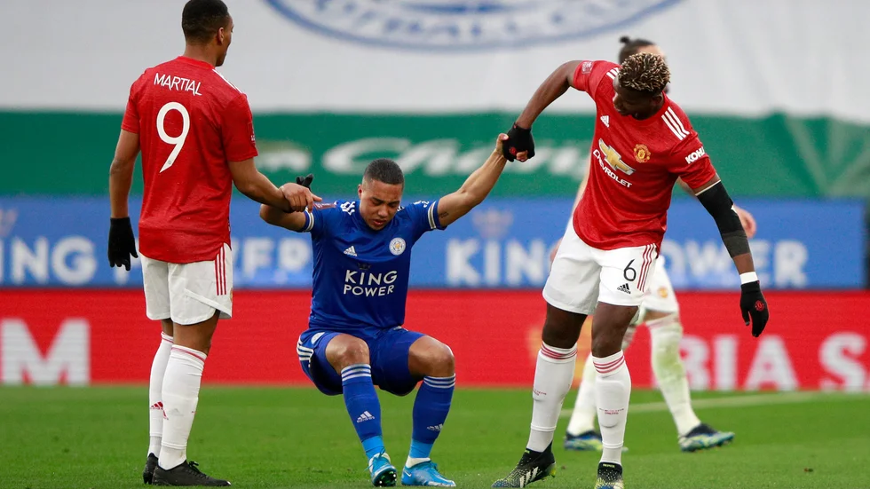Manchester United-spelarna Anthony Martial (vänster) och Paul Pogba (höger) i en match mot Leicester. Arkivbild.