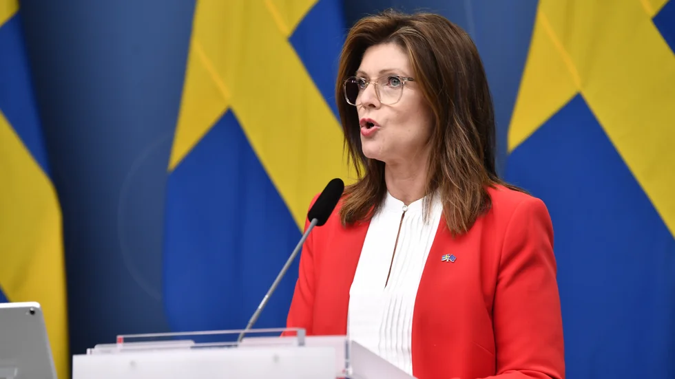 Arbetsmarknadsminister Eva Nordmark (S) håller pressträff.