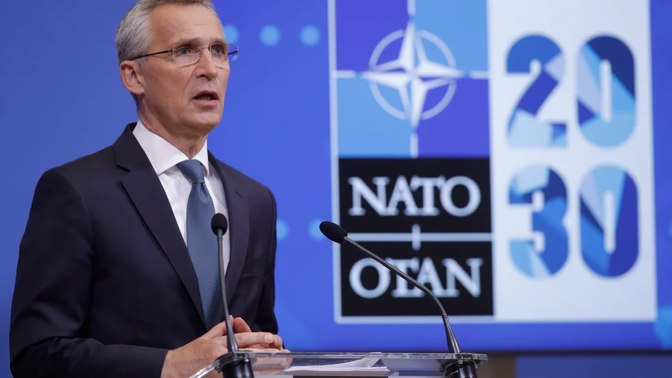 Natos generalsekreterare Jens Stoltenberg på måndagens presskonferens.