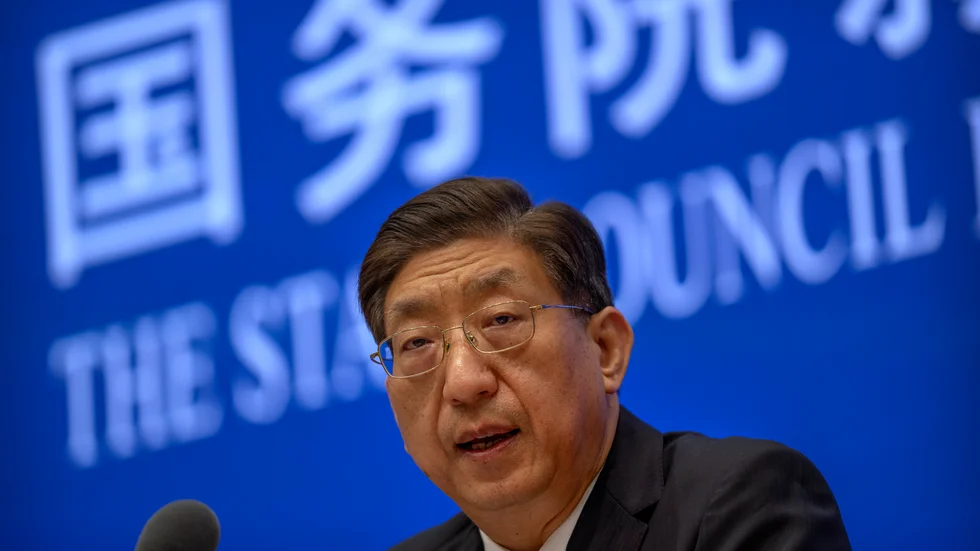 Kinas vice hälsominister Zeng Yixin under torsdagens presskonferens i Peking.