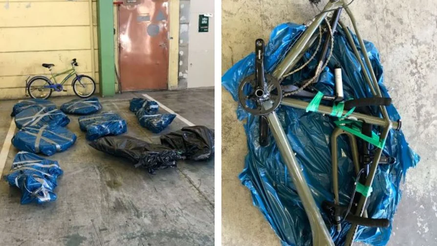 Polisen hittade de stulna cyklarna vid en husrannsakan. De var då förpackade. (Bilderna är hämtade ur förundersökningen.) 