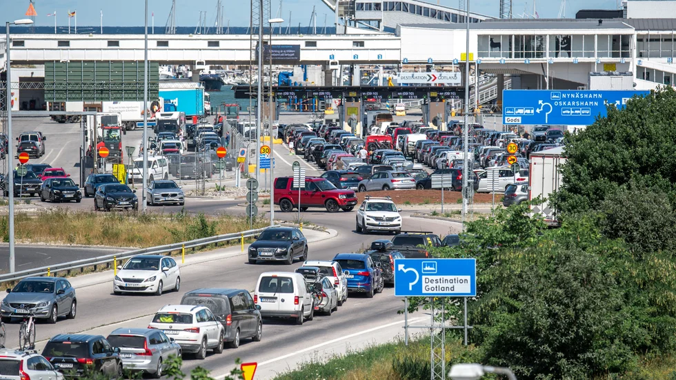 Trafikstockning Visby hamn juli 2021