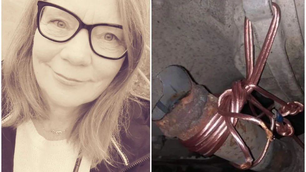 Helene Eriksson fick ordentliga problem med bilen en sen kväll på väg hem från jobbutbildning. 15-årige EPA-killen Pontus Erixon blev hennes räddning. Till höger ses Pontus uppfinningsrika lösning.