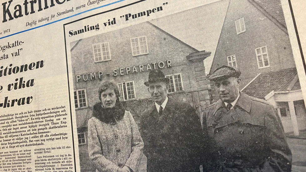 Kalle Johansson, i mitten, med dottern Birgit Ellvik och sonen Elof Johansson har tillsammans jobbat 127 år på Pump-Separators Gjuterier 1971.