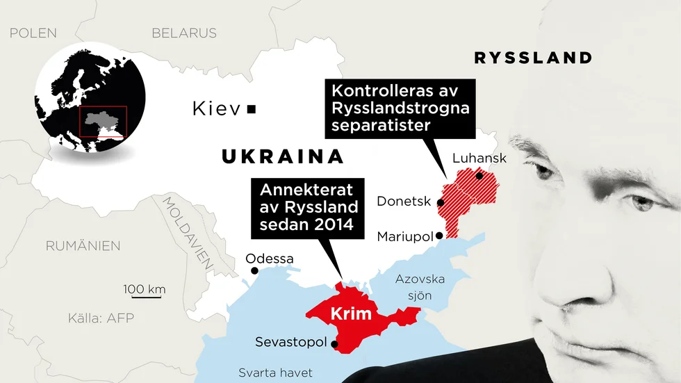 Områden som kontrolleras av Rysslandstrogna separatister.