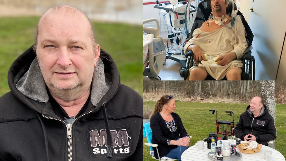 "Det har varit en tuff resa", säger Janne Eriksson. Nu kan han åter sitta ute i trädgården och fika med sin sambo Pia Westerberg.