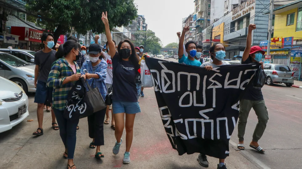 Fortsatt protester i Myanmar, här i landets största stad Rangoon.