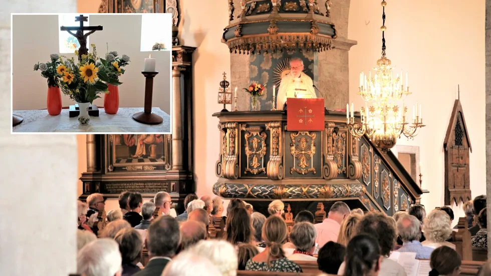 Roma kyrka var till största delan fullsatt under Svensbydagen, då tillförordnade biskopen Sven-Berhard Fast predikade. Lilla bilden från en gudstjänst i Gammalsvenskby på söndagen. 