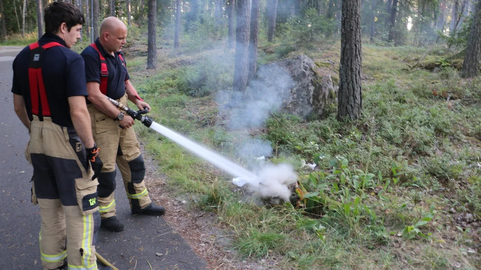 Någon hade roat sig med att stoppa ner ett papper i stubben och tänt på, berättar räddningstjänsten. 