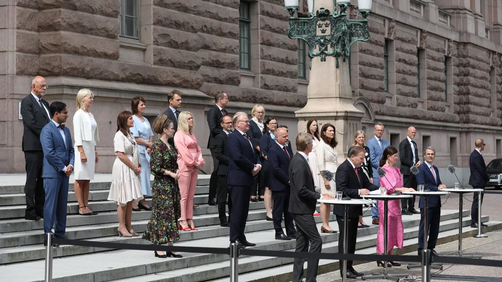Pressträff på Riksplan efter att den nya regeringen presenterats den 7 september 2021. Hur kommer kommande regering se ut?