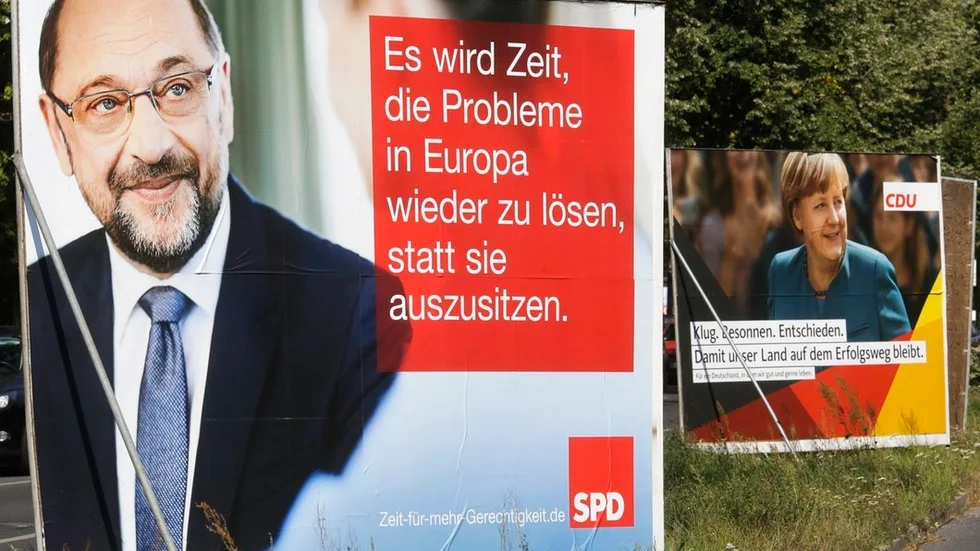 Striden om titeln som Tysklands förbundskansler står mellan Martin Schulz och sittande Angela Merkel.