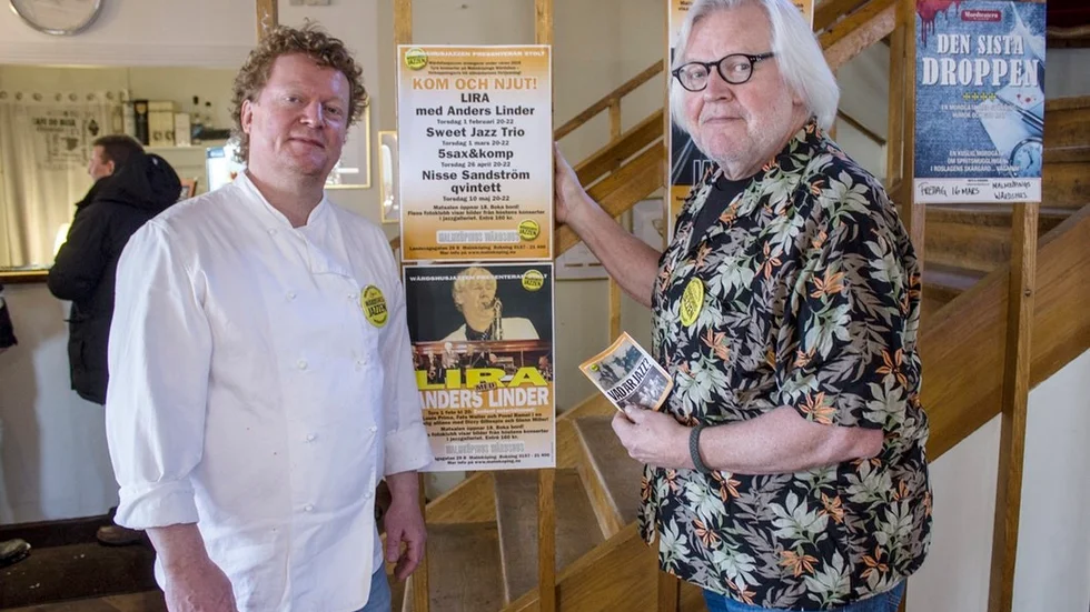 Pär Asker, ägare till Malmköpings Wärdshus, och Nalle Remnelius som håller i Wärdshusjazzen.