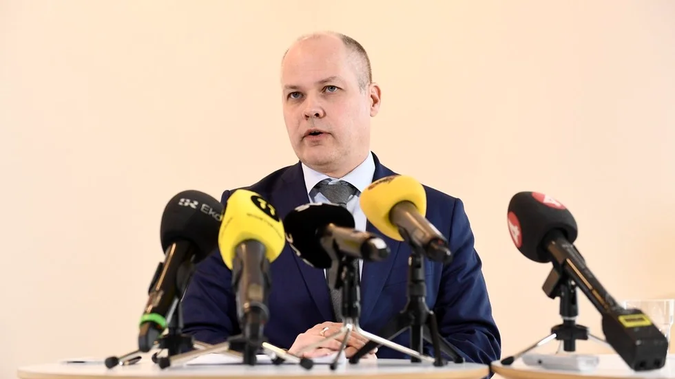 Justitieminister Morgan Johansson (S) presenterar vem som blir Sveriges nye rikspolischef efter Dan Eliasson under en presskonferens på Rosenbad.