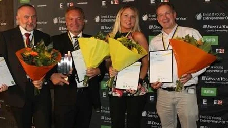 Vinnarna från vänster: Bjorn Löfstedt, Index Braille, Rolf Tannergård, Goodtech, Ida Backlund, IS International, Mikael Hugoson, Nyhlén & Hugosons chark AB.