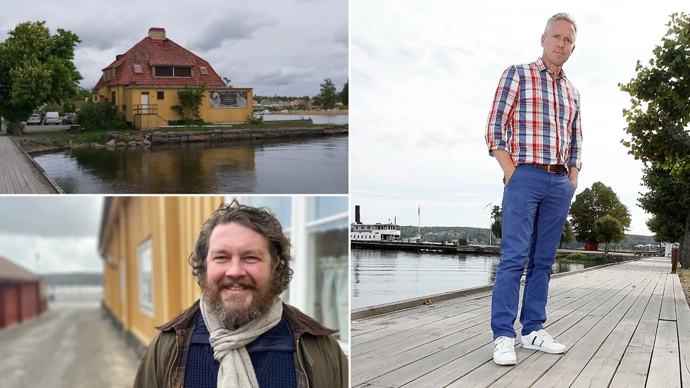 Anders Ekman (stora bilden) från Strängnäs kommun, berättar att hela strandpromenaden ska få trädäck inför ombyggnaden av Strandrestaurangen, för vilken Fredrik Åström fick sitt bygglov hösten 2021.