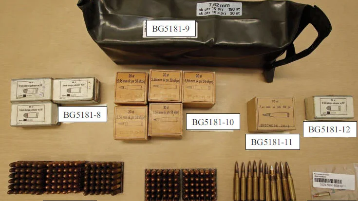 Det totala beslaget av ammunition, som återfanns i mannens bil.