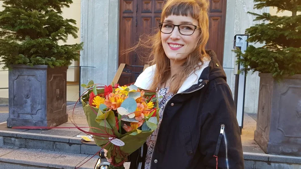 Isabelle Almskoug tog emot stipendiet i Stadshuset på onsdagsförmiddagen.