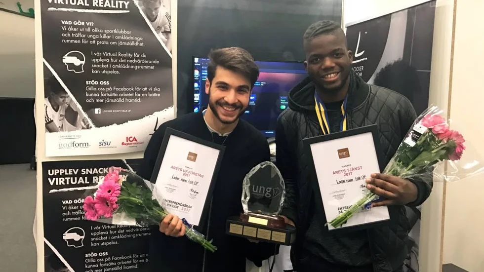 Dubbelseger. Shanga Aziz och Rogerio Silva och deras UF-företag Locker room talk vann pris för årets UF-företag i Östergötland samt årets tjänst.