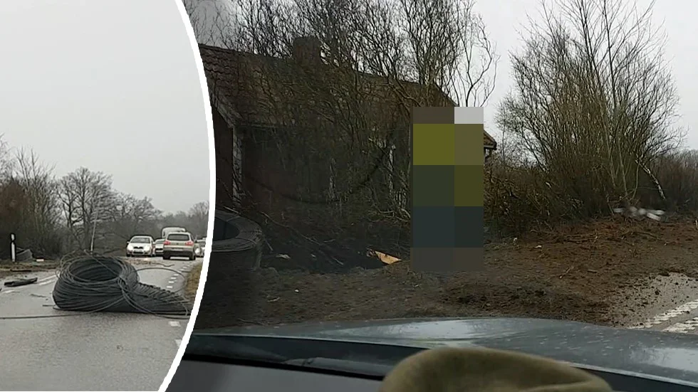 Delar av häcken intill vägen skadades i samband med olyckan.