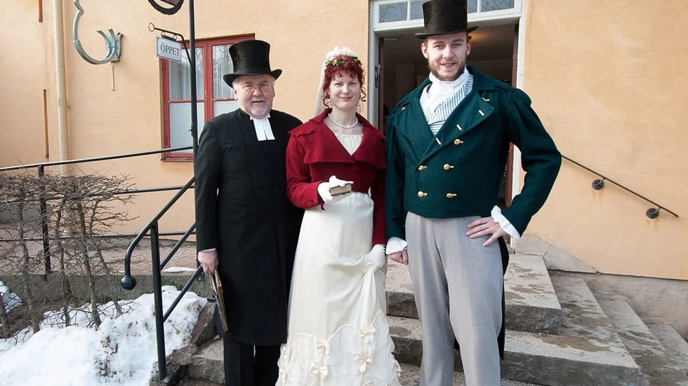 Publiken fick njuta av ett riktigt friluftsmuseumsskådespeleri. Foto: Kajsa Nilsson