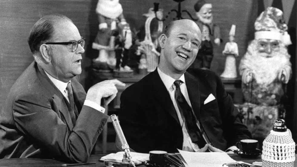 Lennart Hyland och statsminister Tage Erlander i "Hylands hörna".