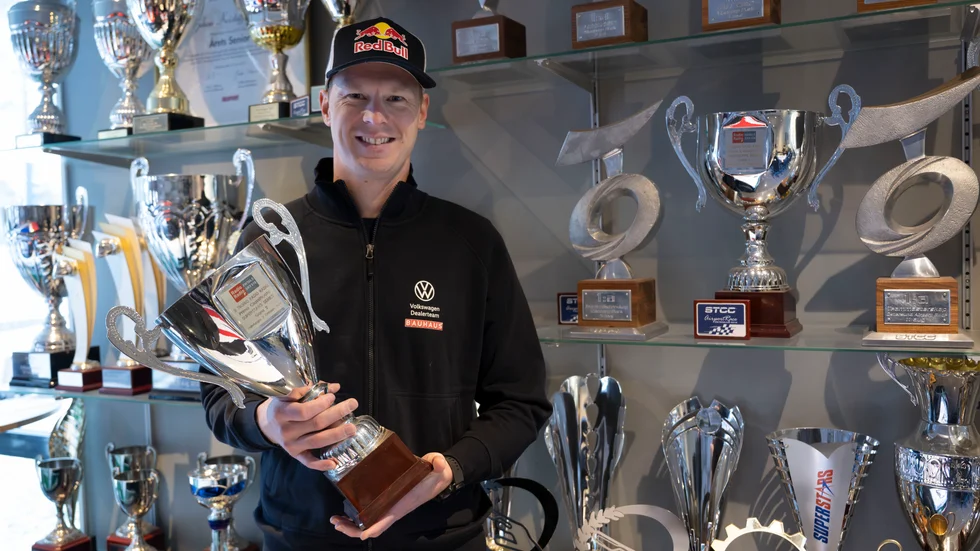Johan Kristoffersson kan fylla på troféskåpet med ytterligare en VM-pokal. Arkivbild.