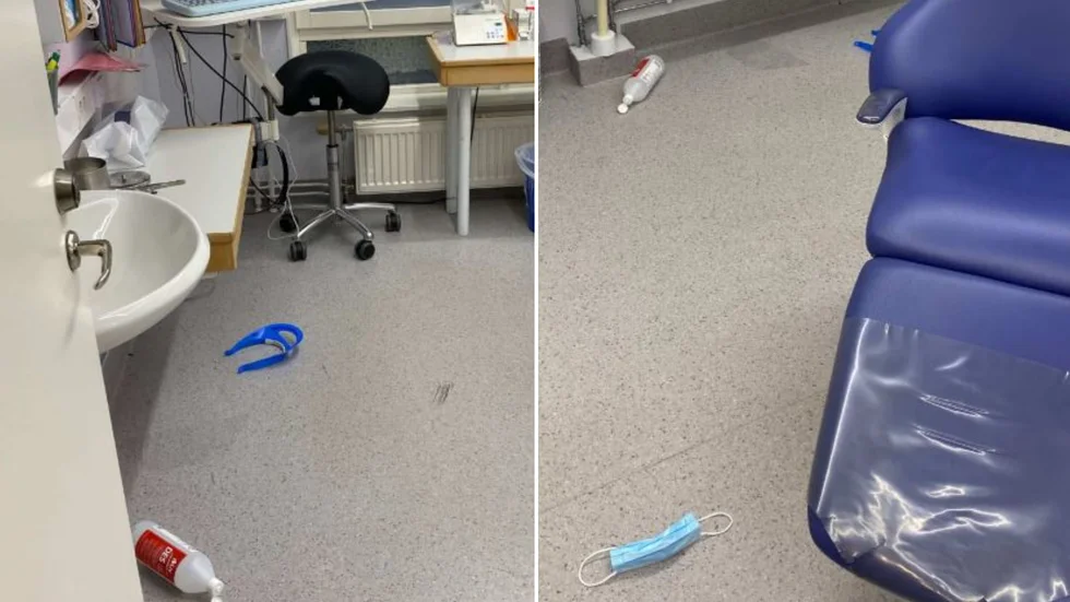 Så här såg det ut i behandlingsrummet efter att mannen gått därifrån.