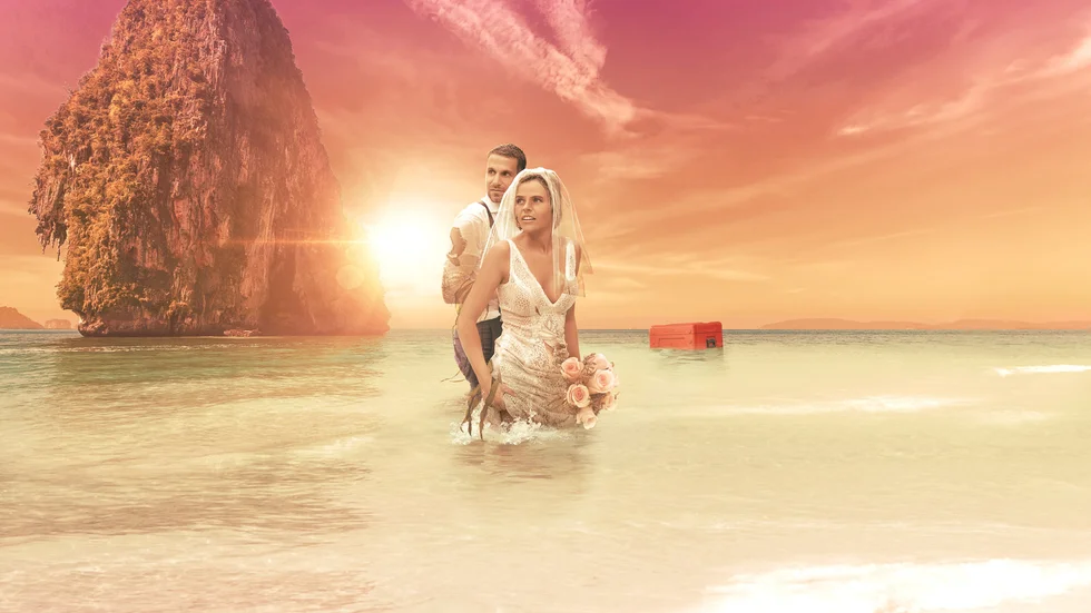 Par blir strandsatta i nytt dejtingprogram. Pressbild.