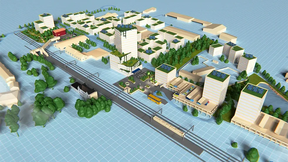 Illustration Stationsstaden. Det höga huset i bilden planeras kunna bli upp till 65 meter högt.