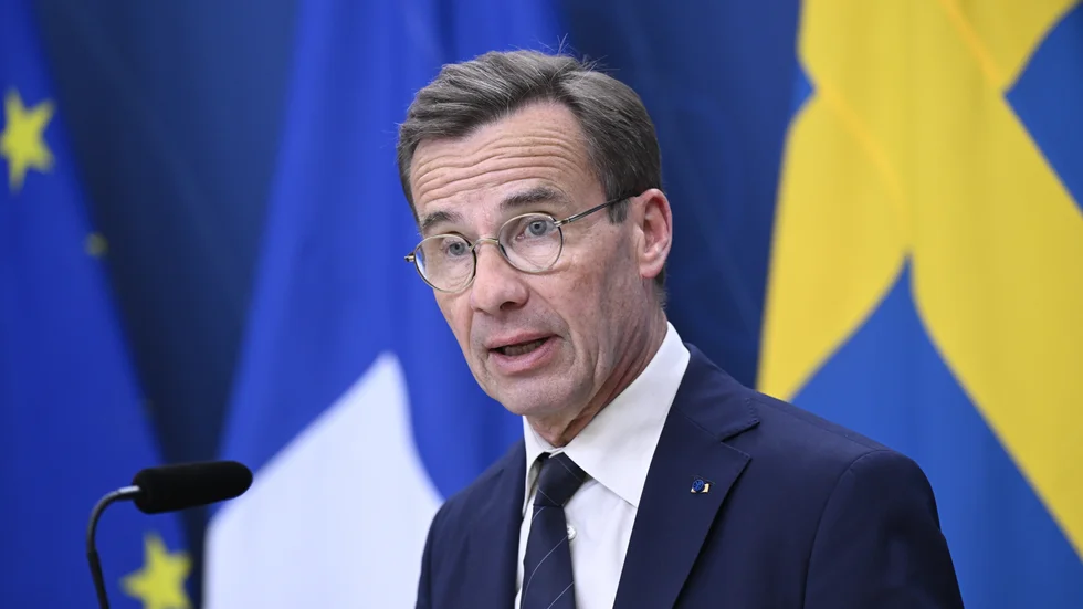 Statsminister Ulf Kristersson (M) fick en fråga om Socialdemokraternas lotteriverksamhet under en pressträff tillsammans med Finlands statsminister.