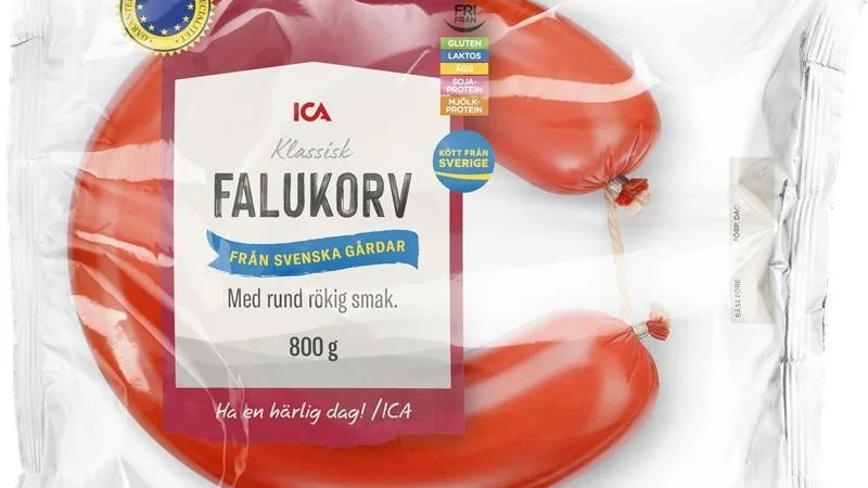 Ica återkallar falukorv sedan metallbitar har påträffats. Pressbild.