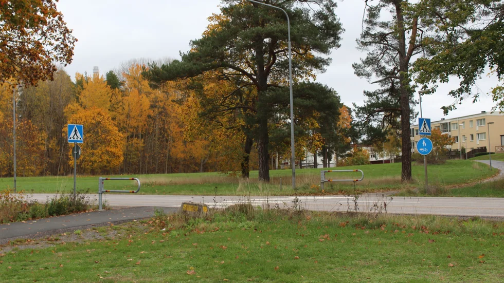 Övergångsställe över Vassbäcksvägen som ska bli säkrare. Åtgärderna genomförs under nästa år.  