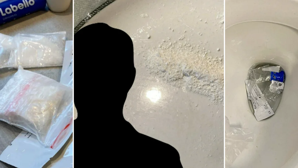 Hos mannen fann man mängder med droger, bland annat i toaletten.
