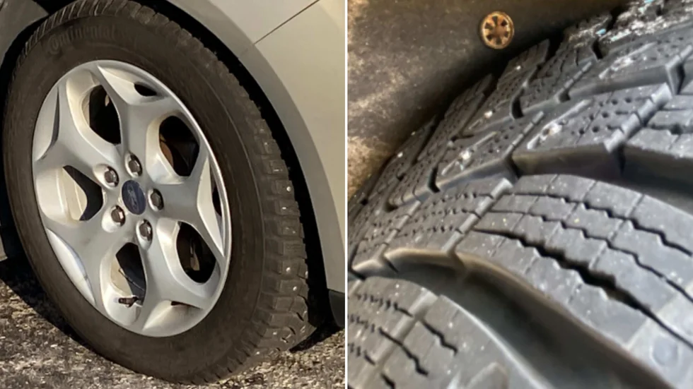 Den stoppade bilen hade dubbdäck på i september. Brottsmisstanken om att haft dubbdäck vid otillåten tid har dock släppts.