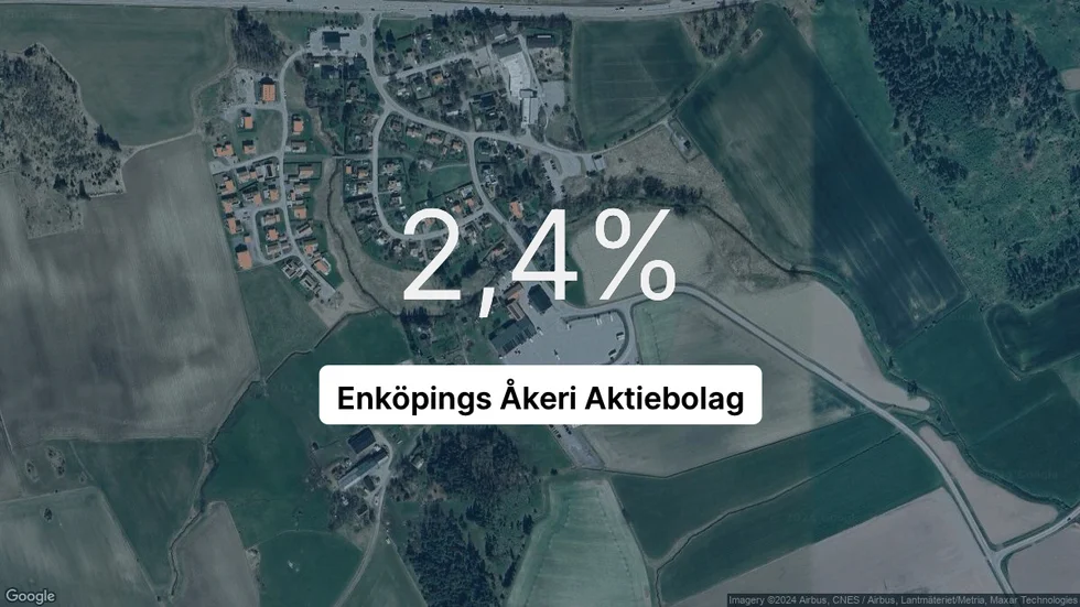 Illustrationen visar rörelsemarginalen för Enköpings Åkeri för det senaste året. Bakgrunden är en satellitbild över företagets adress.