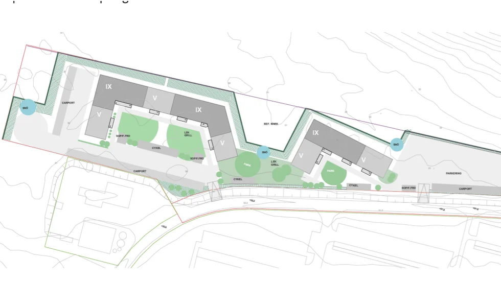 The dark gray accommodation can be up to nine stories high and the light gray five stories.