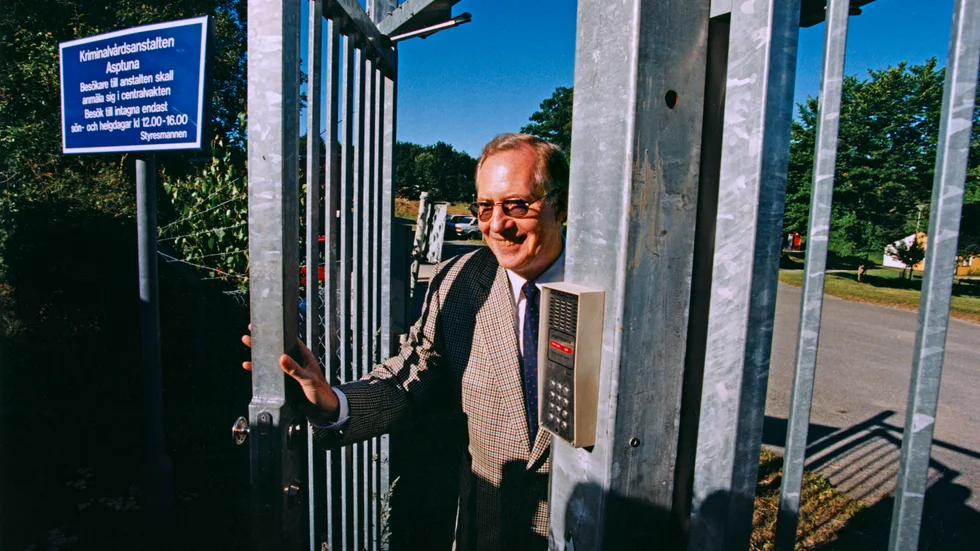 Stig Bergling i samband med frigivandet från Asptunaanstalten 1997.