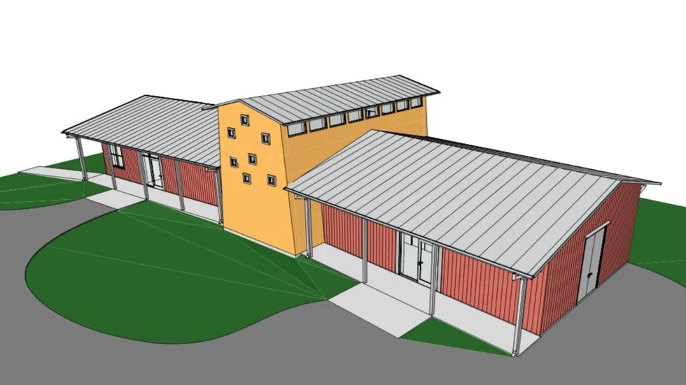 Så här ser det innovationscenter i Burgsvik ut som Burgsviken utvecklingsbolag AB sökt bygglov för. Centret, som blir 350 kvadrat, får IVL och OX2 som hyresgäster, som ska visa hur el från vindkraft kan användas för att tillverka vätgas.