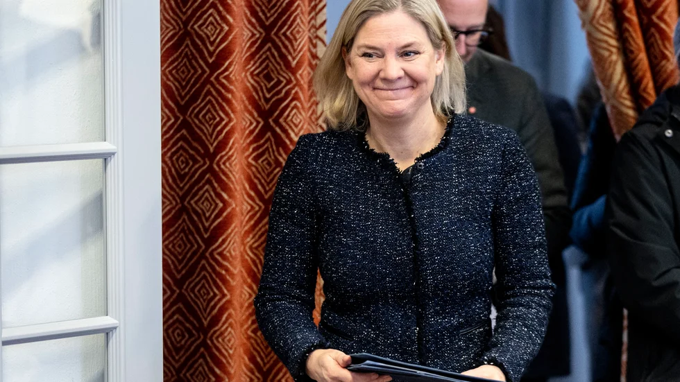 Socialdemokraternas partiledare Magdalena Andersson under en presskonferens inför sitt årliga jultal. Arkivbild.