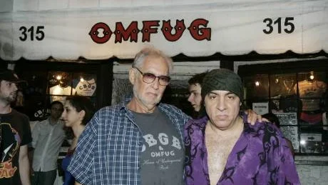 **FILE**Hilly Kristal, left, founder and owner of the New York rock club CBGB, whose initials stand for Country Blue Grass Blues, poses  with musician and actor Steven Van Zandt outside the rock club after the pair, joined by musicians and punkers, kicked off a "Save CBGB" campaign, on, Aug. 1, 2005, in New York. Kristal died Tuesday, Aug. 28, 2007, at the age of 75.  Kristal, whose dank Bowery rock club served as the birthplace of the punk rock movement and a launching pad for bands like the Ramones, Blondie and the Talking Heads,  died after a battle with lung cancer, his son said(AP Photo/Kathy Willens)