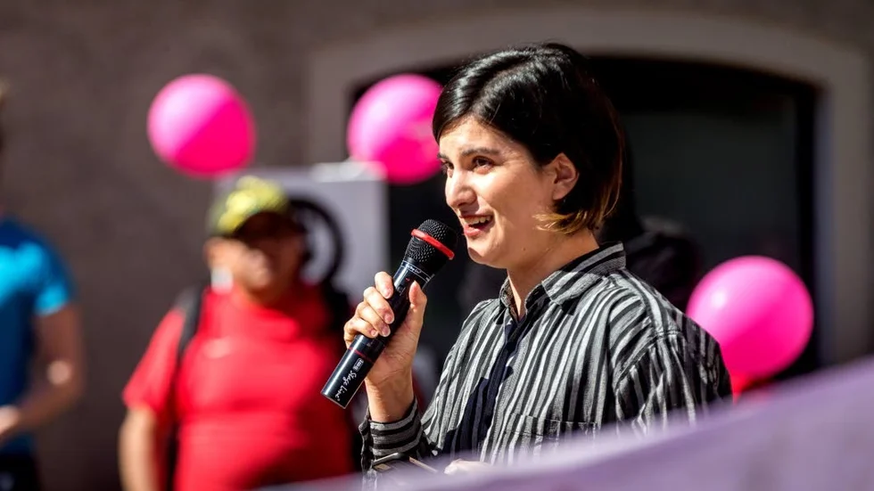 Demonstrerar. Sissela Nordling Blanco talade på Feministiskt initiativs demonstration.