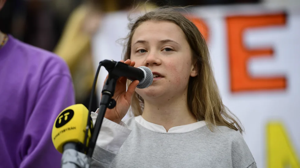 Greta Thunberg talar i Tantolunden i samband med den globala rörelsen Fridays for futures-demonstration för klimatet och social rättvisa.