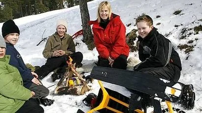 Oscar Helander,Pelle Jerkers, Albin Helander, Lotta Helander och Erik Andersson i Torslundabacken.