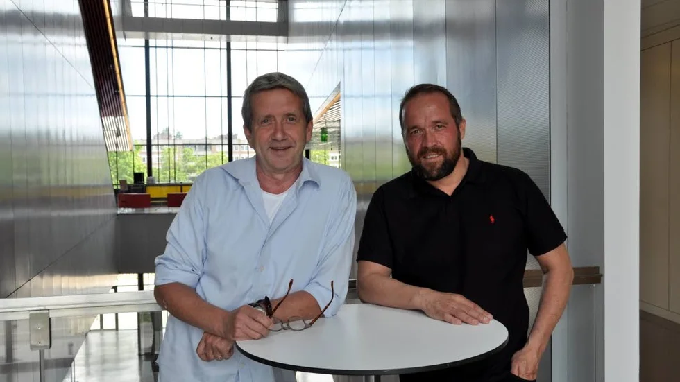 Martin Timell är konfrencier för höstens nya bomässa i Uppsala. Här med Thomas Lahti, initiativtagare till mässan.